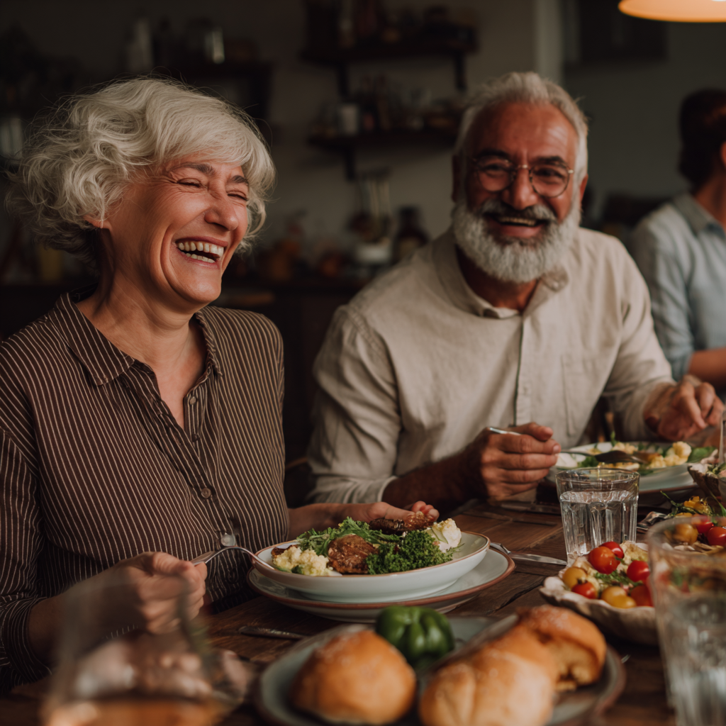Group of smiling Romanian adults of various ages exercising outdoors in a park, showing active and healthy lifestyle
